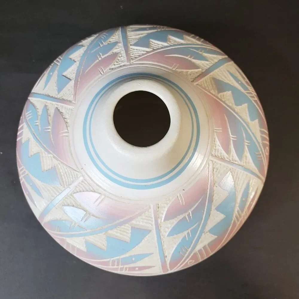 Vintage Pastel Hozoni Pottery Vase Southwestern Desert Chic Decor Hand Painted